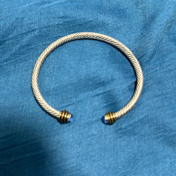 Silver Cable Bangle Blue Stone - Picture 1 of 6